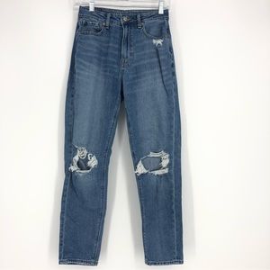 American Eagle Mom Jeans Distressed Comfort Stretch Waistband Size 2 Hi Rise